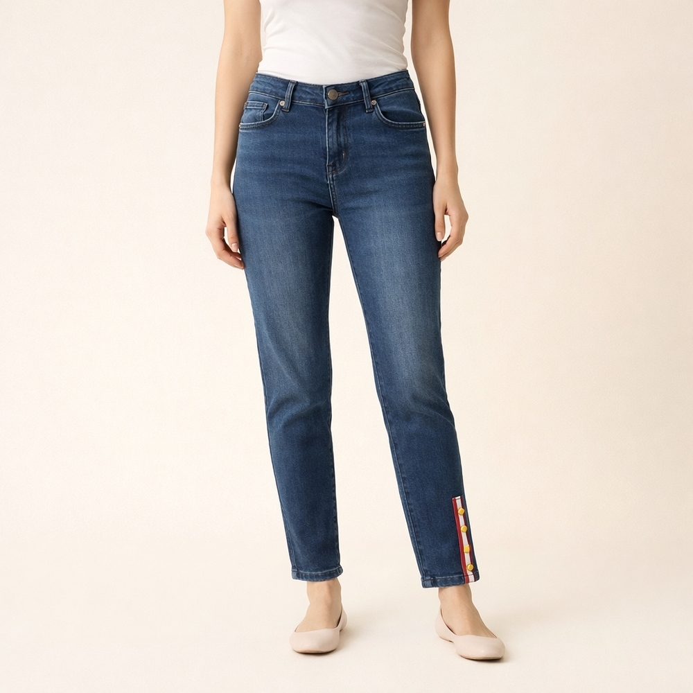 Diane Gilman Dark Blue Jeans With Buttons Accents Size 12